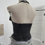 Real Shooting Cowboy Hanging Neck Sling Vest Punk Hollow Strap Y2k Hottie Sleeveless Short Repair Body Dress 835