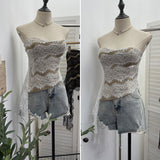 Real Shot Lace Lace With Bra Tempo Vest With Chest Cushion Anti-Slip Slipless Short Sleeveless Top 23667