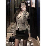 Fake Two Splicing Poio Long Sleeve 2025 Cardigan Gray Single Buckle Design To Feel The Sexy Top
