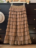 New French Lotus Leaf Side High-Waist A-Word Folded Layer Cake Skirt Female High-End Temperament Half-Body Skirt