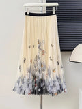 2025 New Printed Mesh Skirt Temperament Slim High Waist Hanging Feeling On Both Sides Wearing A Hundred-Fold Skirt Mid-Length Skirt
