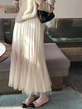 Two Sides Wearing A Net Yarn Skirt Women 2025 Spring New High-Rise Shade Across The Hundred Folded Skirt A Word Big Swing Fishtail Long Skirt