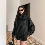 2026 Black Vintage Leather Coat Women's Autumn New Leather Jacket Cool Wind Small Locomotive Shirt Top