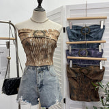 Old Style Retro Brae Waist-Dyed Wear Sexy Shoulder-Wrapped Sleeveless Top 8886