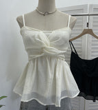 Real Shooting Hong Kong Island Hottie Sling Vest Folded Short Skirt Shaved Meat Thin Sleeveless Top 3729