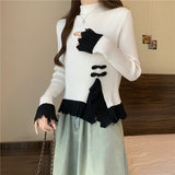 New Chinese Fake Two Knitted Shirt Women Autumn And Winter Explosion Black Turtleneck Inside The Bottom Shirt Design Top