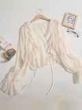 2025 Summer New Little Fairy Knitted Cardigan With Horn Sleeves Translucent Sunscreen Long-Sleeved Woman