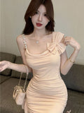 Sexy Swing Collar Irregular Sling Dress Small Black Dress Girl French Sweet Spicy High-End Dress Bag Hip Skirt Summer