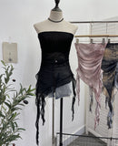 Tie Dyed Lotus Leaf Edge Mesh Shaft Irregular Ribbon Thin Belt Wrapped Bra Vest Top 9956