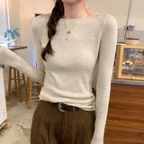 Design Sense Collar Knitted Jersey Women's Spring And Autumn New Shoulder Jacket T-Shirt With Long-Sleeved T-Shirts