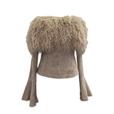 Sexy Wind Shoulder Hair Knitted Shirt Girl Short To Make Old Broken Long-Sleeved T-Shirt Top 2988