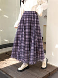 New Autumn Lattice Splicing Large Swing Net Yarn Half-Dress Classic High-Rise Thin A-Word Long Skirt Woman