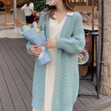 Autumn And Winter New External Wear Knitted Cardigan Retro Fashion Simple Thick Loose Mahjong Long Girl Sweater Coat Woman