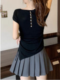 Oceanic Back Hollow Design Blouse V Collar Slim Slimmed T-Shirt 2026 Summer New Solid Color Shirt
