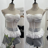 Purely Eager Heavy-Working Transduce Mesh Lace Spliced Ribbon Ribbon Strap Chest Pad Tector Blouse 2721