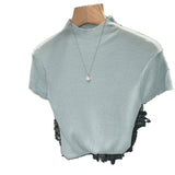 Direct Sale Lyselle Tiansi Half-High Collar Shoulder Short-Sleeved Knitted Shirt Women's Commuting Summer New Single