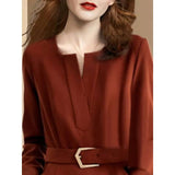Light Luxury Temperament V-Neck Design-Sense Dress Dress Women's New Spring 2025 Collar To Collect Waist Thin A Skirt Tide
