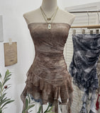 Real Shooting Hottie Sexy Shoulder Irregular Lotus Side Ribbon Bram Repair Print Sleeveless Top 1228