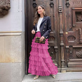 New Women's High-End Sense Summer Temperament British Net Yarn Cake Skirt Punt Skirt Solid Color A Word Half-Body Skirt