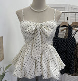 Real Shooting Wave Point Sling Sling Vest With Chest Cushion Wearing Rope Strapted Bow Skirt Swollen Belly Thin Sleeveless Top 9357