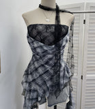 Real Shot Lace Ribbon Splicing Necking Yarn Tector Bosom Vest Irregularly Repair Short Sleeveless Top 8158