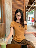 Vintage Slanted Shoulder T-Shirt Girl Summer Slimming Design Feel Shoulder-To-Shoulder Top