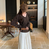 Loose Lazy Wind With V-Neck Long-Sleeved Wool Knitted Shirt Women Autumn Commute New Beautiful Top