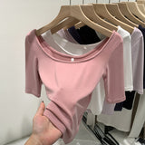 2026 Early Spring Temperament Pure Babes To Cultivate Wide-Necked Short-Sleeved T-Shirts For Girls Summer Commuting New Korean Body Repair