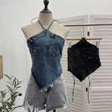 2025 Summer Babes Hanging Neck Cowboy Corset Irregular Hairy Short Vest 8905