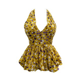 Real Shooting With Chest Pad Crumm Flower Hanging Neck Sling Vest Women's Summer Dress Sexy Deep V Skirt Swing Waist Sleeveless Top 9335