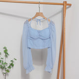 Fang Collar Leak Collar Collar Collar Short Shirt 2025 Spring Dress New Lantern Long-Sleeved Tie With Hanging Neck Shirt Women's Top 8876