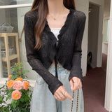 2025 Summer New Korean Version Of Sweet Lace Strap Design Sunscreen Knit Long-Sleeved Cardigan Women's Top