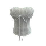 Real-Patting Hottie With Chest Pad Weaving With Bow Mesh Splicing Bra Vest Short Repair Body Dress 9288