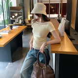 2026 Super Fire Age Bombed Street Unique Beautiful Shoulder Pink Short-Sleeved T-Shirt Summer New Dew Shoulder