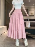 New Spring And Summer Korean Version Of Comfortable Splicing Bow Half-Body Skirt High-Waisted Umbrella Skirt Skirt Skirt Skirt Skirt