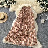 Printed Wave Folding Skirt High Waist Thin Temperament Long Dress Commuter Lattice Half Skirt A-Dress Skirt