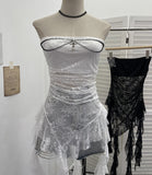 Real-Shooting Gothic Lace Tective Sexy Sleeveless Top Irregular Ribbon Decor Punk Wrap Chest Vest 1189