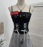 Sweetheart Babes Bow With Chest Cushion Small Sling Wearing Rope Strap Vest Short Sleeveless Top 1278