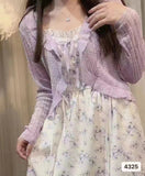 2025 Summer New Korean Version Of Sweet Lace Strap Design Sunscreen Knit Long-Sleeved Cardigan Women's Top
