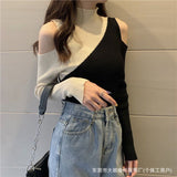 Spring And Autumn New Korean Version Of The Air Design Feeling Hit The Long-Sleeved Knitted Shirt Women Semi-High Collar Bottom Top