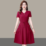 Middle-Middle-Age Women 2026 Summer New Gas Dress Short-Sleeved Temperament Pure Mother Dress Tie With Thin Waist