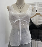 Pictonic Tau Tuft Tulle V-Neck Sling Vest Folded With Bows Short Top Female 6185