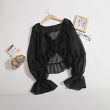 2025 Summer New Little Fairy Knitted Cardigan With Horn Sleeves Translucent Sunscreen Long-Sleeved Woman