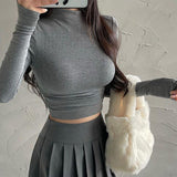 Slim Bottom-Up T-Shirted Hot Girls Half-High Collar In The Wind Autumn New Elastic Strength Thin High Waist Short Inside The Top Woman