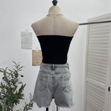 Spice Girl Cross Letter Print Chest Vest Short-Term Umbilical Repair Body Elastic Sleeveless Top 1225