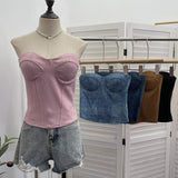 Real Pat With Chest Pad Outside Wearing Bra Vest In Autumn And Winter With Sexy Slimming Cowboy Sleeveless Top Lady 8103