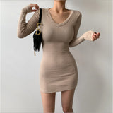 The Long Sleeve Of The Women's Long-Sleeved In The Waist V-Necked Dress Highlights The Sexy Tight Body Of The Hips In The Bottom Of The Summer Sweet And Spicy Skirt