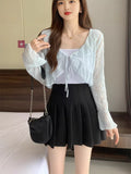 Lotus Edge With Lace Sunscreen Cardigan Women Thin Summer Outside Wearing A Short Shawl Shawl Coat Long-Sleeved Top