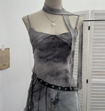 Spice Girls Newspaper Tie-Dye Printing Net Waste Vest Irregular Rope Ribbon 1197