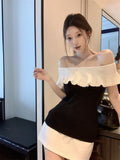 French High-End Lotus Leaf Side Shoulder Short-Sleeved Knitted Shirt Women 2026 Summer New Design Sense On The Dress